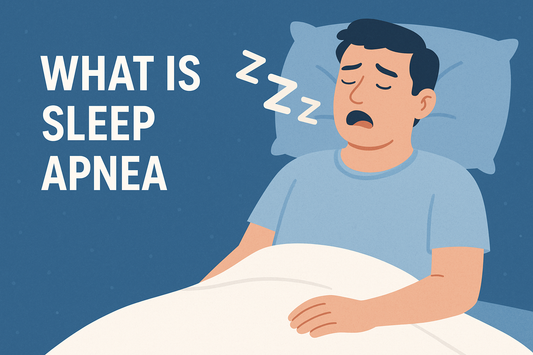 What is sleep apnea with a man snoring while sleeping in his bed.
